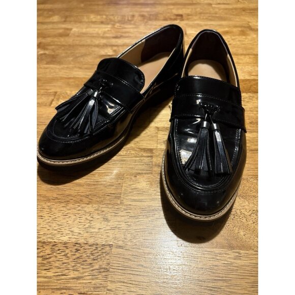 Franco Sarto Carolynn Tassel Loafers Black Patent Leather Quiet Luxury 8W - Picture 1 of 8